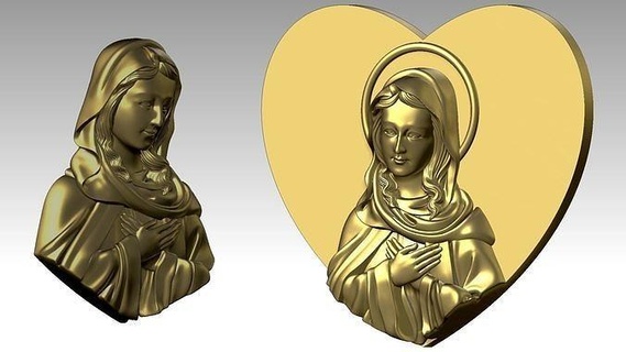lady immaculate conception heart-belief lady immaculate conception virgin mary relief sculptures pendant pendants jewelry catholic mother saint religious holy christian art jewellery cnc  3d print model - Mito3D