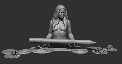 signora of lago arte scultura figura penna titolare supporto wacom re arthur femmina 3d stampa statua stampabile sculture 3d print model - Mito3D