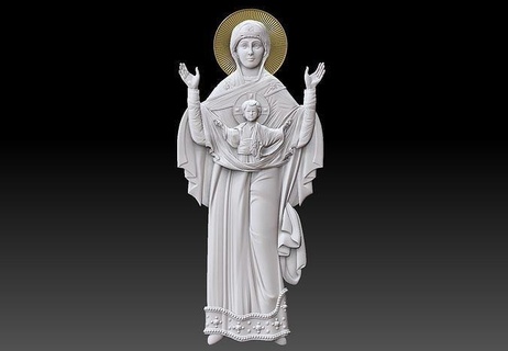 virgin mary lady of sign bas vergin mery orthodox panagia gorgoepikoos relief cnc catholick religious jewellery pendant coins badges artcam art 3d print model - Mito3D