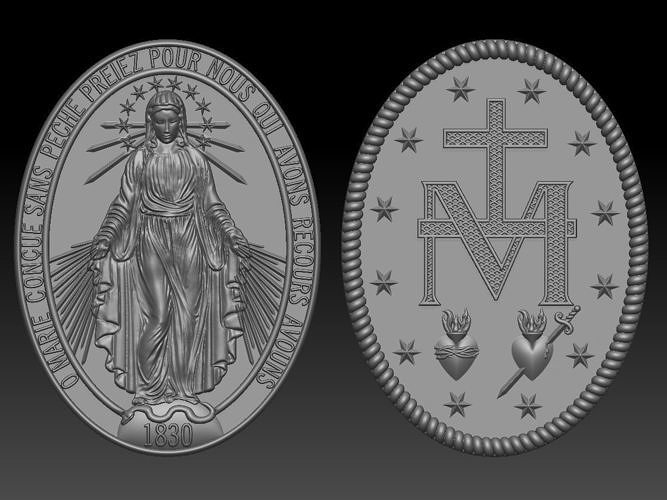 signora vergine maria miracoloso medaglia virgen vergine argento oro moda gesù jesu bellezza gioiello cristiano pendente collana medaglione arte sculture 3D print model - Mito3D