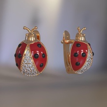 ladybug earrings girls enamel jewelry earring gold 3dmodel 3dprint printable prototype 3djewel 3dwax wax 3dprintmodel printjewel 3dearring brilliant small ladybird lady beetle cow 3d print model - Mito3D