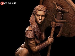 lagertha 3d impressão estátua of mulher segurando escudo ragnar lothbrock floki bjorn rolo viking vikings arte esculturas osso 3d print model - Mito3D