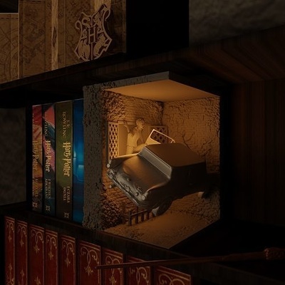 lampe harry töpfer entkommt zuhause haus ron weasleys wagen potter buchhaken bücherregal bücher bibliothek dekor dobby magie zauberei weasley fordengland voldemort beleuchtung 3d print model - Mito3D