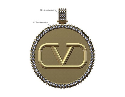 grand 40mm glacé logo Valentino pendentif caution réplique bijoux luxe imprimable signe diamant bling or argent Collier mode 3d modèle pendentifs 3d print model - Mito3D