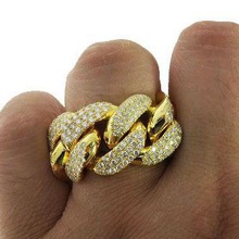 large diamond cuban link ring 15mm cubanlink gold silver printable cubanlinkring jewelry rings 3d print model - Mito3D