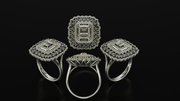 grand diamant bague bijoux conception matrice 39 or rhinocéros zbrush baguette anneaux argent 3dmodel 3d rond rubis 3d print model - Mito3D