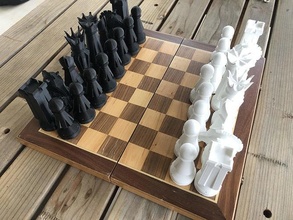 large modern chess set 3d printable boardgame strategy knight rook king logic stylized board designed games toys 3d print model - Mito3D