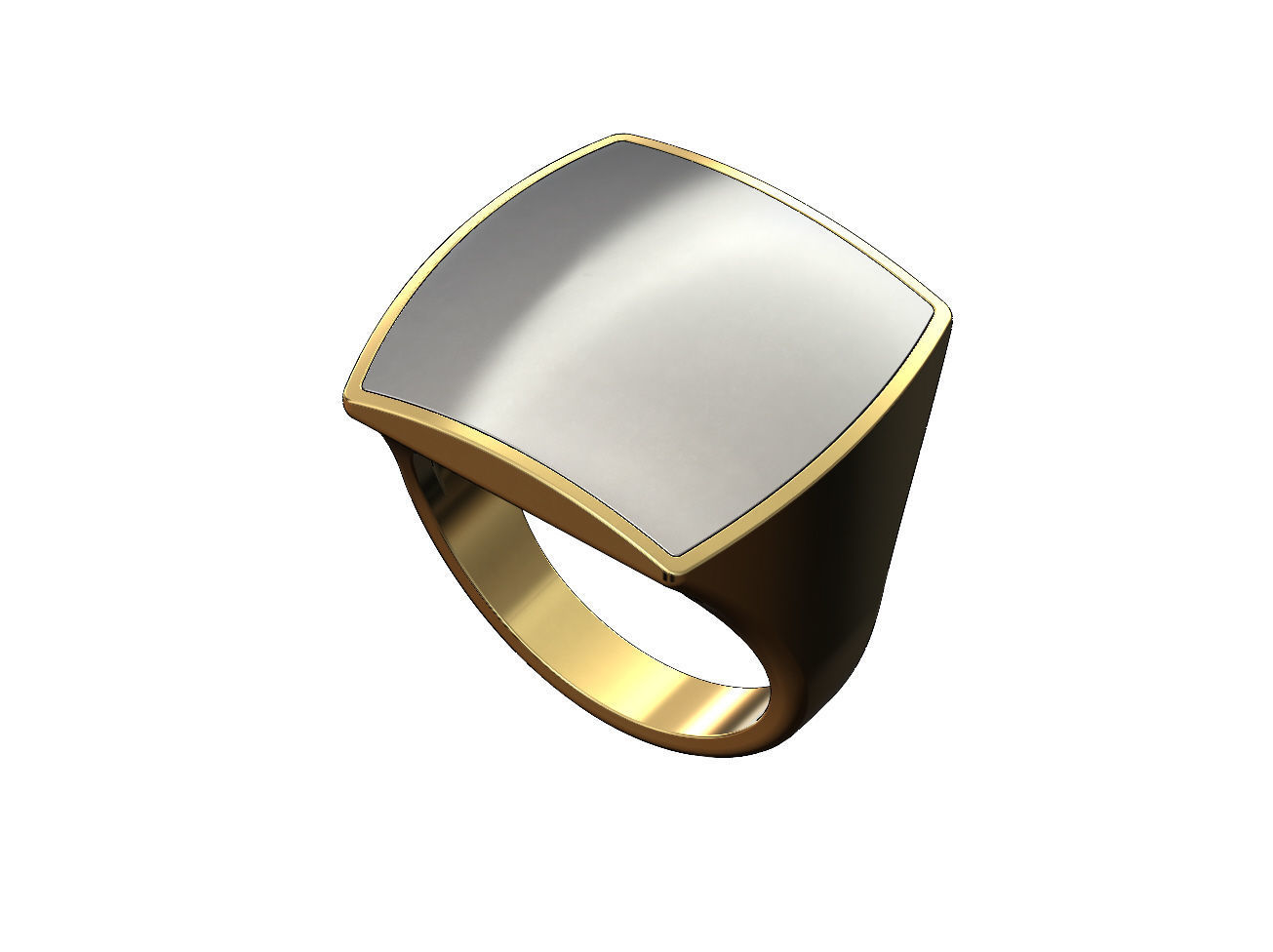 large square 2 tone statement signet ring dome fashion jewelry printable gold silver jewellery sterling luxury modern simple pattern 2tone engraving engravable rings 3D print model - Mito3D