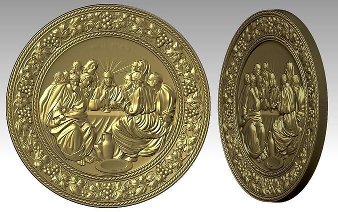 last supper jesus christ apostles round-relief round relief sculptures pendant pendants jewelry catholic mother saint religious holy christian art jewellery cnc 3D print model - Mito3D