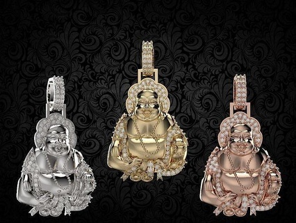 Lachen Buddha Diamant Anhänger Jade Schmuck kolumbianisch glücklich Jahrestag druckbar Halskette Gold Kette Chinesisch Diamantanhänger zbrush STL Datei 3d print model - Mito3D