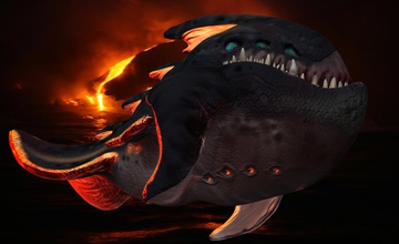 lavacuda continuar pez barracuda lava tiburón monstruo magma volcánico animales acuático piscina guardianes arte monedas insignias 3d print model - Mito3D