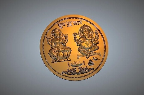 laxmi ganesh ji coin art design interior modern contemporary statue deco picture glamor abstract sculpture decoration houseware gallery image room decorate frame geometric shape painting coins badges 3d print model - Mito3D