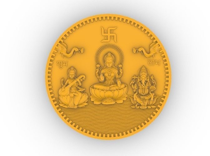 laxmi ganesh saraswati moneta scultura arte sarasvati artcam lakshmi cnc modello lakshmicoin argento oro distintivi sterlina gioiello diete dea monete 3D print model - Mito3D