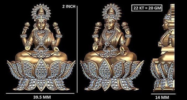 laxmi ji 2 pollice lakhsmi antico oro arte Dio idolo bhagwan indiano thakur 2d gioielleria ciondoli 3d print model - Mito3D