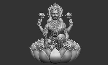 laxmi ji bas linderung ausführung 2 göttin indisch hindu religiös idol murti statue ganesha dekorativ design skulptur lotus krone druckbar religiou objekt kunst gold schmuck 3d print model - Mito3D