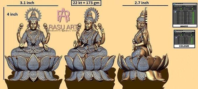 Laxmi ji elmas gevşeklik Tanrı idol taş gevşek müshil taşı Murti Bhagwan Devi Antik Sanat geleneksel takı kolye 3d print model - Mito3D