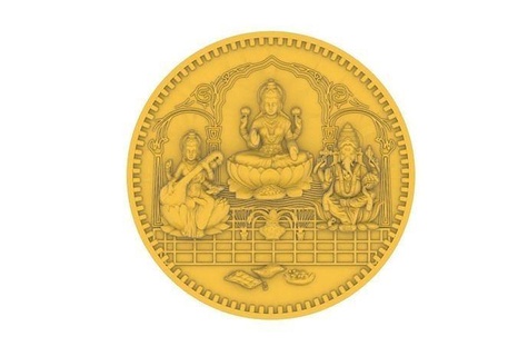 laxmi saraswati Ganesh plata moneda diseño lakshmi insignias artcam cnc leva canalla joyería oro imprimible escultura muere Dios diosa indio India Arte monedas 3d print model - Mito3D