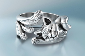 lazy cat ring kitty animal pet kitten jewelry jewellery gold silver feline sculpture printable gem wedding lovers paws cute adjustable rings 3d print model - Mito3D