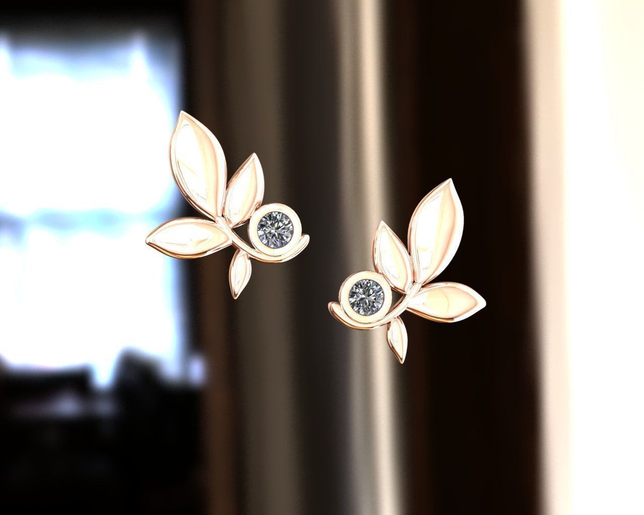 folha brinco pingente de diamante jóias a azeite brincos 3D print model - Mito3D