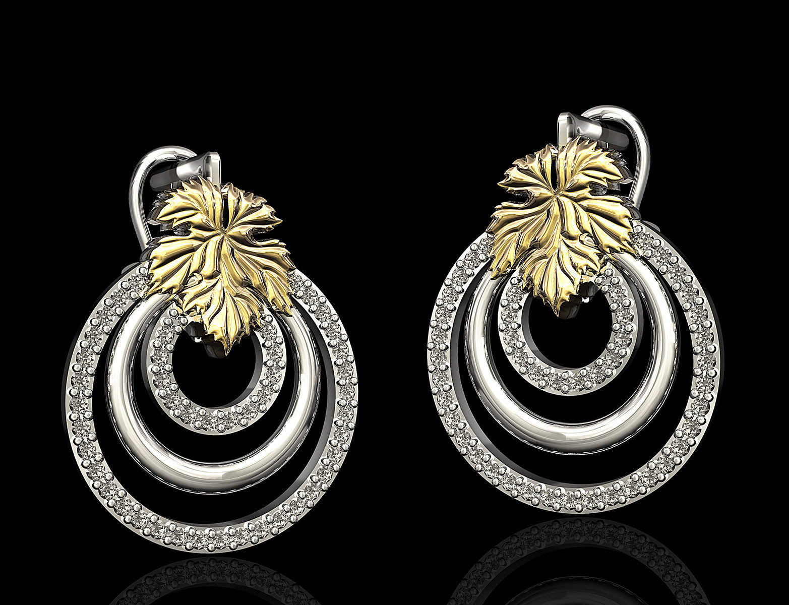 leaf earrings 3d printable stl jewelry earring silver paltinum gem gemstones diamond gold fashion women leaves 3D print model - Mito3D