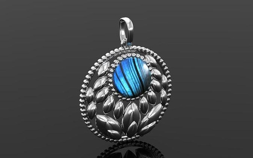 leaf oxidize pendant necklace round metal gem shining jewelry 925 stlfile pendants 3d print model - Mito3D