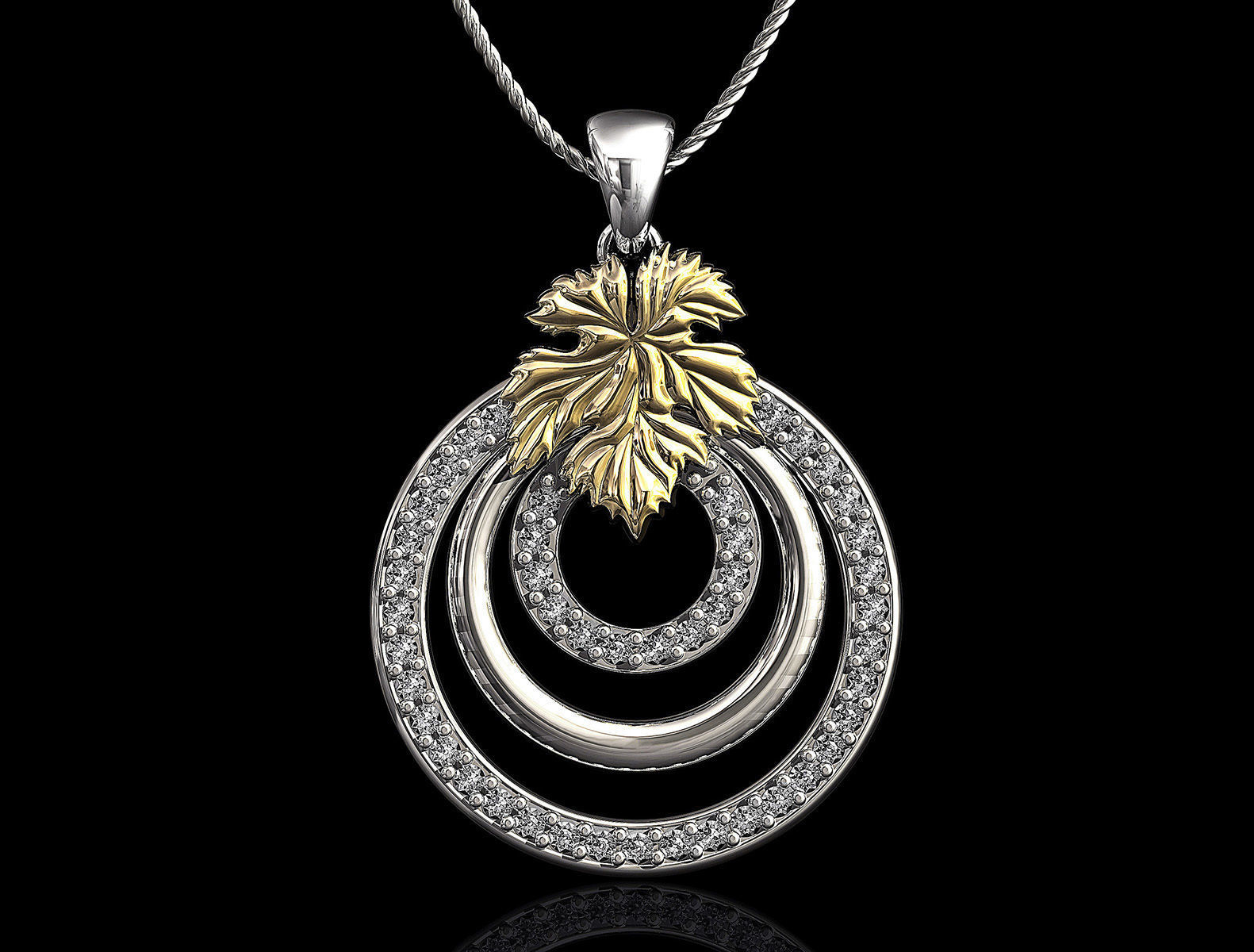 leaf pendant diamond jewelry 3d printable stl leaves pendants necklace gold silver sterling platinum brilliant gem gemstones women classic female 3D print model - Mito3D