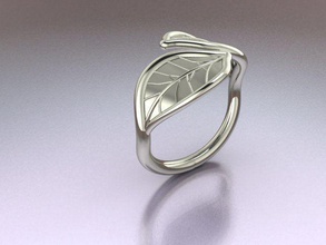 yaprak yüzük takı doğal mücevher Gümüş orman yazdırılabilir doğa 3d print model - Mito3D