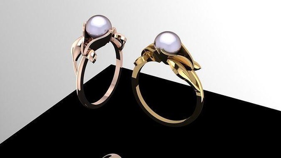 Blatt Ring Perle Design Schmuck Gold Silber Ringe Edelsteine Stein Dame Engagement weiblich Diamant Single Liebe Herz 3d print model - Mito3D