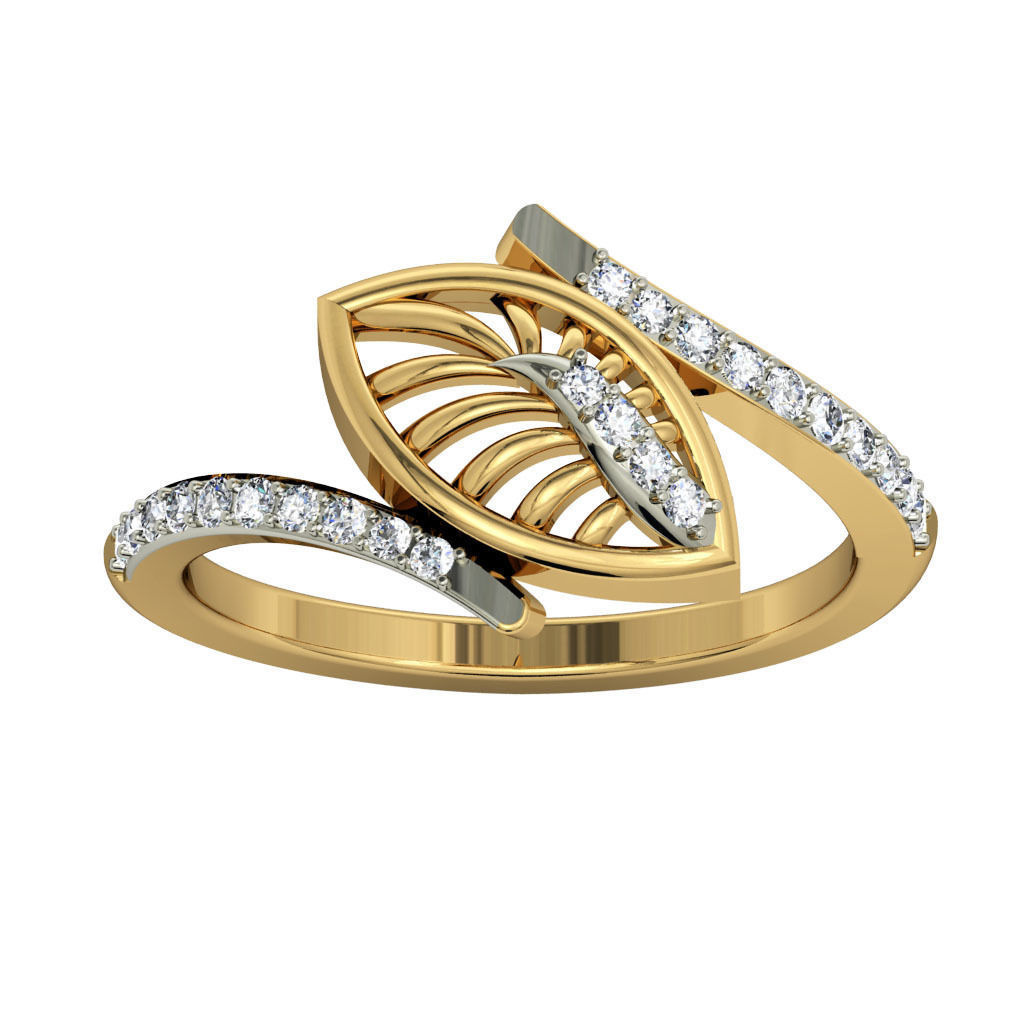 leaf shaped spiral gold ring diamonds jewelry brilliant cad design detail diamond engagement gem jewel jewellery platinum printable rings silver wedding pentant 3D print model - Mito3D