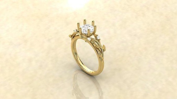 Blatt Reben Engagement Ring Seite Steine Schmuck Gold druckbar Diamant Ringe Hochzeit Juwel brillant cad 3d print model - Mito3D