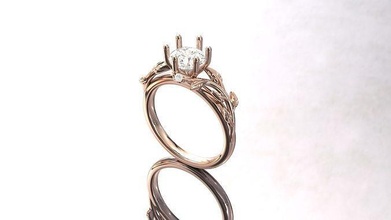 folha videiras noivado anel pedras versão 2 joalheria ouro imprimível diamante argolas Casamento jóias jóia gema branco prata 3d print model - Mito3D