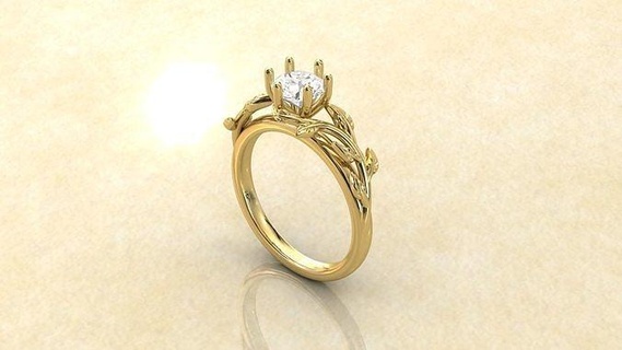 leaf vines engagement ring jewelry gold printable diamond rings wedding jewellery jewel brilliant cad platinum 3d print model - Mito3D