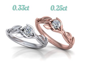 Blätter Verlobungsring beiden Stein-Größen Schmuck zarten ring Mode diamond usa Kanada cad einzigartig bedruckbar ist gold printable3d Ringe 3d print model - Mito3D