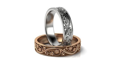feuilles fleurs mariage anneaux bijoux or imprimable platine engagement floral mariée 3d print model - Mito3D