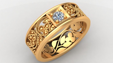 deixa a natureza de noiva estilo homem ouro pelo anel jóias diamante brilhantes os homens folhas folha casamento o engajamento moda talão printable gem banda humanos anéis 3d print model - Mito3D