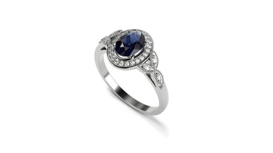 las hojas oval anillo de halo la joyería oro blanco diamante cad el plata gem compromiso joya imprimible piedras preciosas zafiro los anillos 3d print model - Mito3D