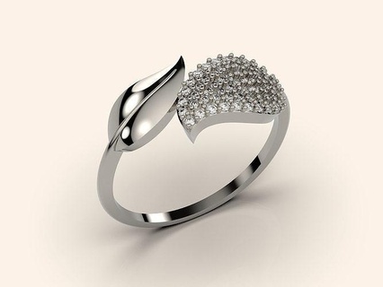 foglie squillare argento oro stampabile gioielleria 3d modello foglia pianta gemma diamante regalo presente compleanno nozze Fidanzamento amore verde anelli 3d print model - Mito3D