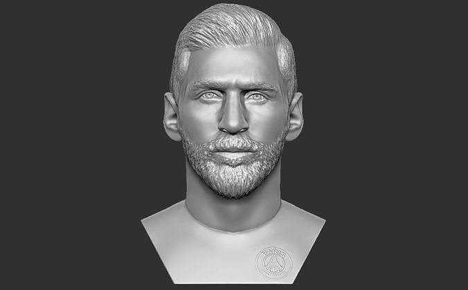 León messi PSG busto 3d impresión Listo stl obj formatos Lionel fc Barcelona cristiano ronaldo neymar fútbol campeones liga mundo taza argentina Liverpool Lewandowski París Mbappé Francia Arte esculturas 3D print model - Mito3D