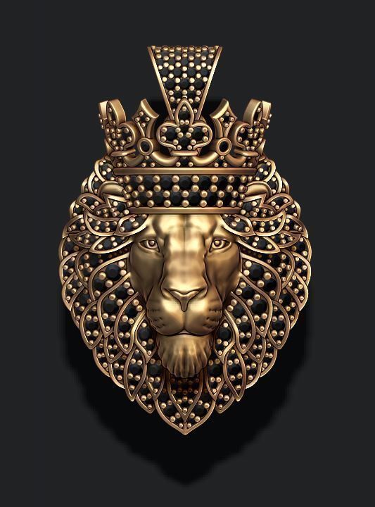 leon Anhänger Diamanten-Krone Schmuck gold Silber Eis iced aus diamond Edelstein briliant leo lion Luxus luxe lyux lux royal lyuks Juwel - 3D print model - Mito3D