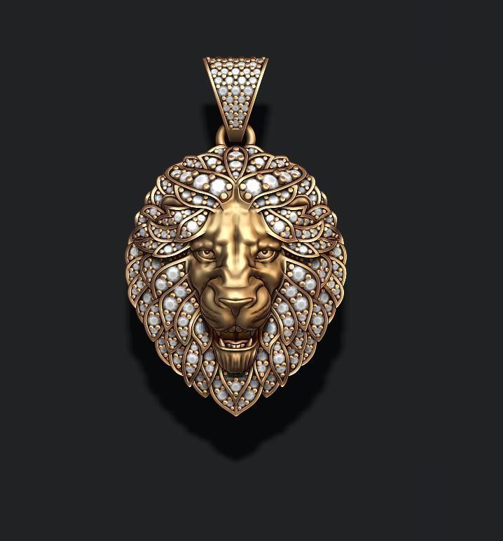 leon Anhänger Diamanten geöffneten Mund Schmuck gold Silber Juwel tiger Schmelz böse brüllend Eis iced aus diamond gem Edelstein briliant säugetier leo lion - 3D print model - Mito3D