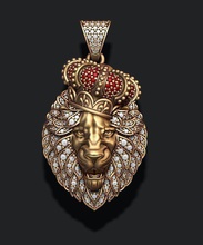 leon pendant royal crown diamonds opened mouth 022 jewellery gold silver jewelry ice iced out diamond gemstone briliant leo lion luxury luxe lyux lux lyuks pendants 3d print model - Mito3D