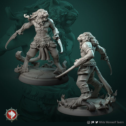 leonina tabaxi guerreiro 32mm pre supported escultura mitologia figura criatura fantasia ficcional arte mágico lenda dnd tampo mesa dndcharacter 3dprinting 3dprinted militares pessoa passatempo faça 3D print model - Mito3D