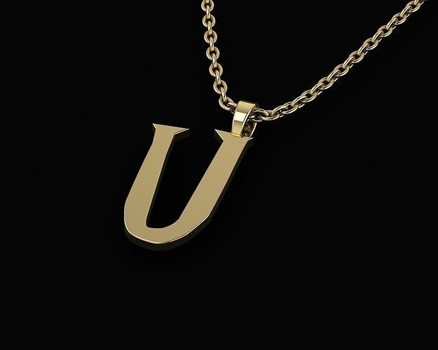 letter u hook jewelry gold art silver sterling harry potter font pandant initial lettera alphabet printable necklace yellow white chain language pendants 3D print model - Mito3D