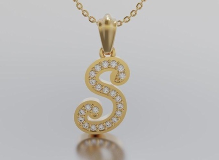letter gold jewelry luxury shining precious pendant necklace elegant silver gem font jewel sterling brilliant fashion beauty brillant pendants 3d print model - Mito3D