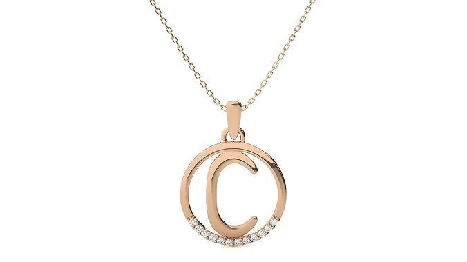 letter alphabet-c pendant 3dm render detail jewellery diamond gold jewelry sterling alphabet initials printable necklace jewel pendants alphabets light wt round c 3D print model - Mito3D