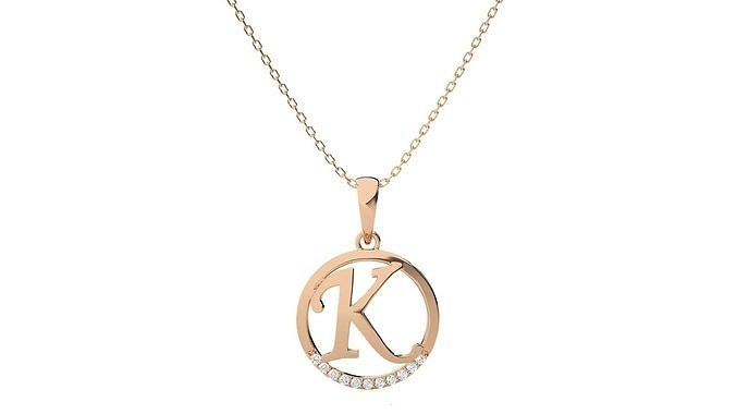 letter alphabet-k pendant 3dm render jewellery diamond gold jewelry printable necklace jewel alphabet pendants alphabets initials light wt 3D print model - Mito3D