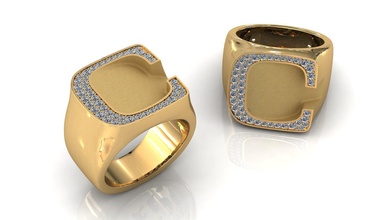 c carta alfabeto pavimentar anel ouro joalheria diamante jóia jóias gema moda brilhante beleza prata fonte esterlina imprimível argolas 3d print model - Mito3D
