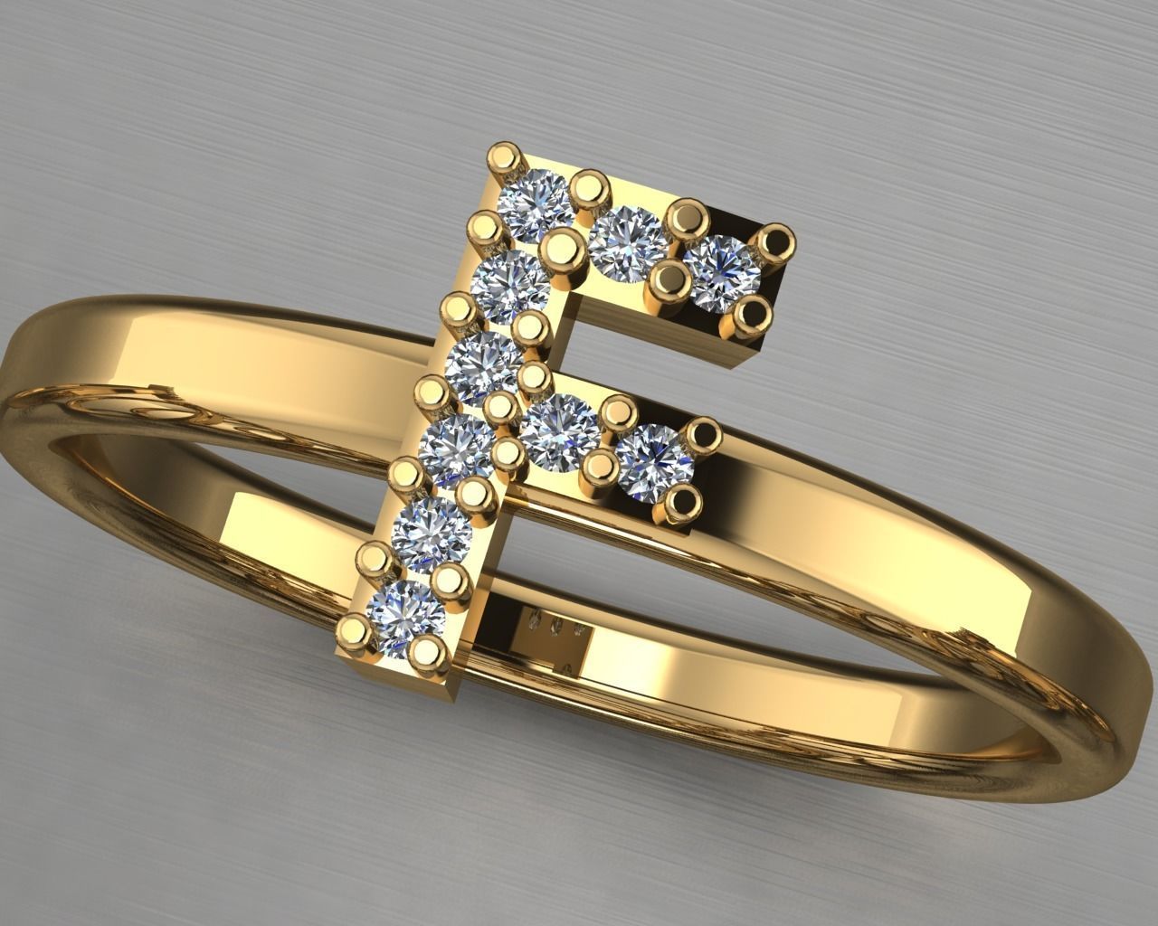 la letra f del anillo joyería de oro boda lujo compromiso gem diamante brillante joya moda y belleza sterling imprimible precioso plata carta el alfabeto diamant los anillos 3D print model - Mito3D