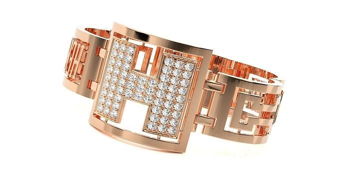 letter h high jewelry diamond bracelet 3dm stl renders details chain heavy unisex printable jewel wedding jewellery luxury bracelets cuban italian 3D print model - Mito3D