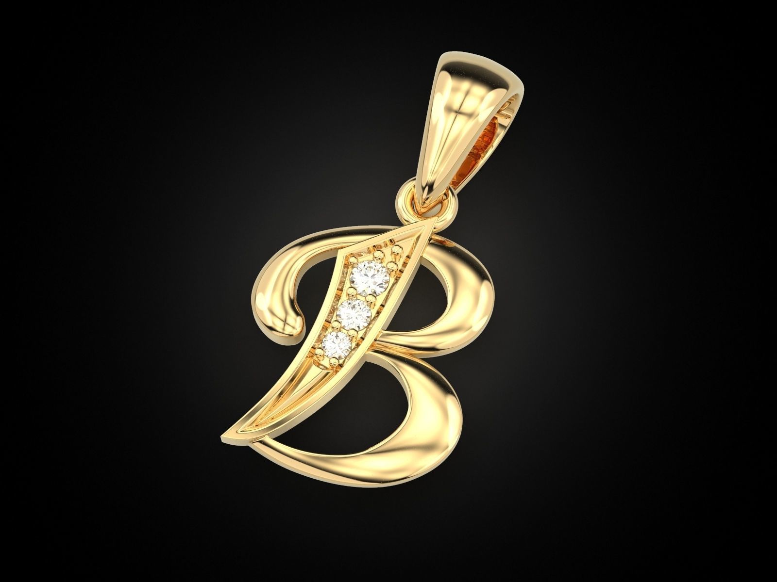 letter b initial pendant necklace jewelry print 3dprinted jewellery printable design jewel golden fashion printabl printing gold prototyping silver pendants 3D print model - Mito3D